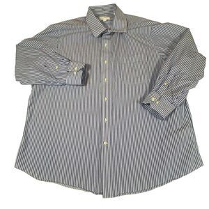 Tommy Bahama Mens Shirt Size 18 34/35 Button Up Blue Striped‎ Long Sleeve Casual